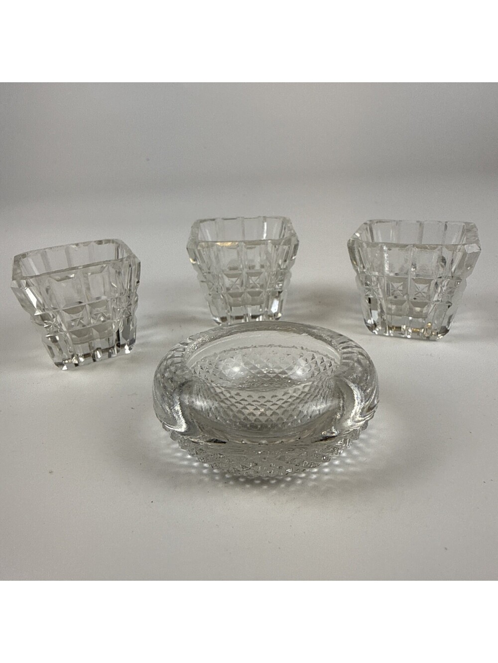 Crystal Salt Cellar Set 4pc Diamond Cut Small Dish Open Dip Bowls Unbranded